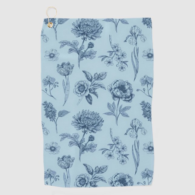 Serviette De Golf Blue Floral  (Devant)