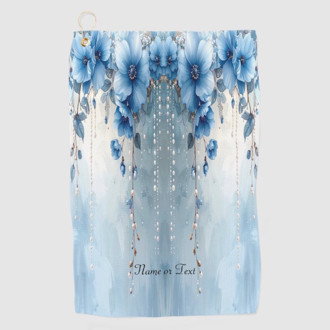 Serviette De Golf Blue Flowers and Pearls Golf Towel (Devant)