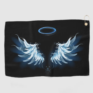 Serviette De Golf Blue Glowing Angel Wings on black background