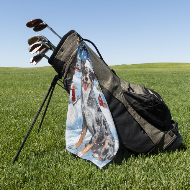 Serviette De Golf Blue Heeler Chien Winter Wonderland Noël Joie (Vert)