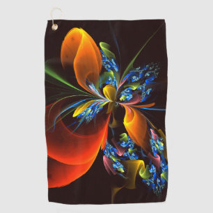 Serviette De Golf Blue Orange Floral Moderne Art Abstrait Motif #03