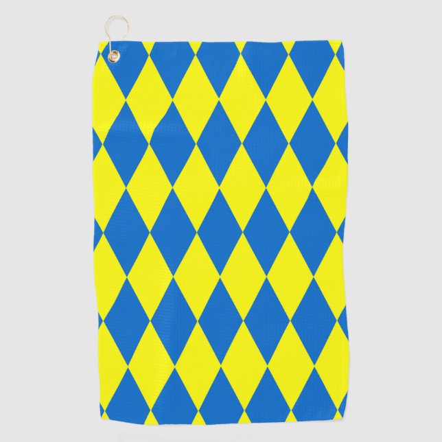 Serviette De Golf Blue Yellow Harlequin Checkered Design  (Devant)