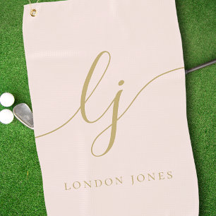 Serviette De Golf Blush Pink Gold Moderne Script Monogramme Nom Girl