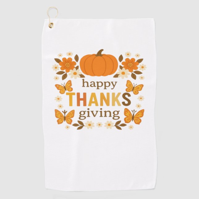 Serviette De Golf Bon thanksgiving Floral Citrouille classique T-shi (Devant)