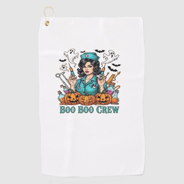 Serviette De Golf Boo Boo Crew Infirmière d'Halloween avec seringues (Devant)