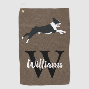 Serviette De Golf Boston Terriers Rustique Monogramme Nom