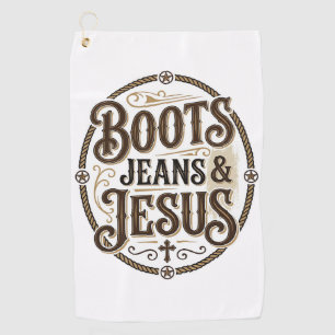 Serviette De Golf Bottes Jeans & Jésus Foi Occidentale Vintage