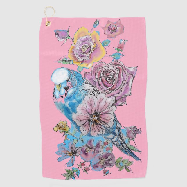 Serviette De Golf Bougie bleue Aquarelle florale filles rose (Devant)