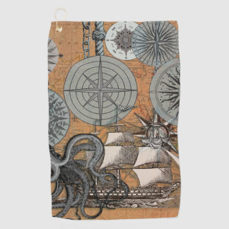 Serviette De Golf Boussole Rose Vintage Nautique Octopus Ship