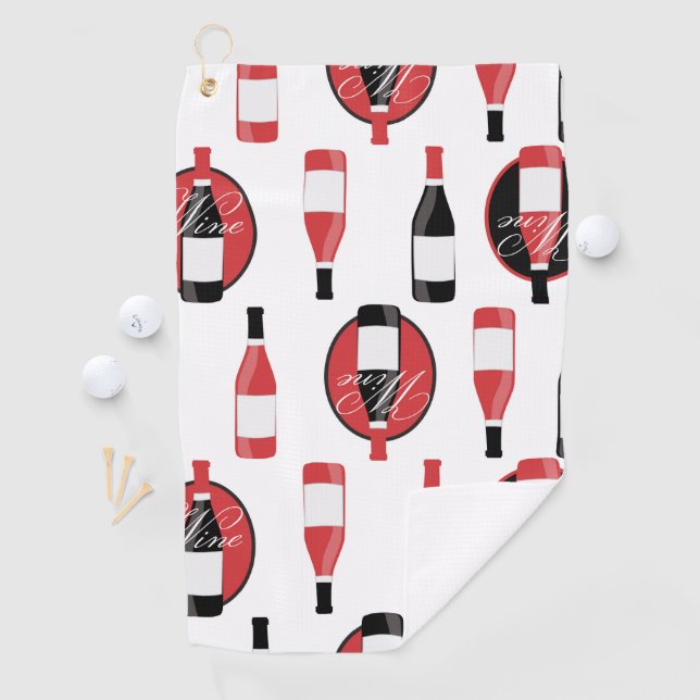 Serviette De Golf Bouteilles de vin motif rouge et noir (En situation)