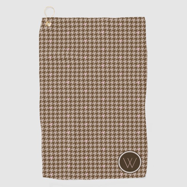 Serviette De Golf Brown avec Rose Gold Accent Houndstooth Golf Towne (Devant)