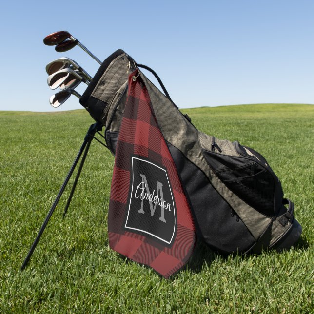 Serviette De Golf Buffalo rouge abattu | Initiale personnelle | Cade (Vert)
