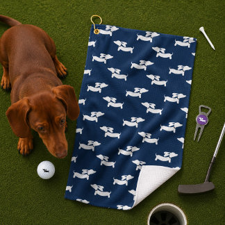 Serviette De Golf Cadeau de golfeuse maman Dachshund bleu marine
