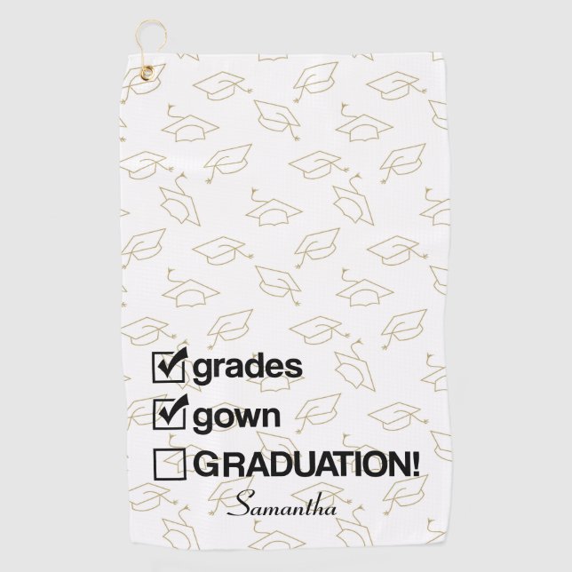Serviette De Golf Cadeau de graduation de nom personnalisé | Drôle G (Devant)