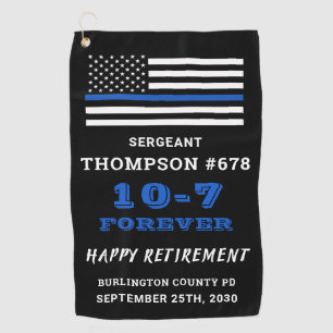 Serviette De Golf Cadeau de retraite d'un policier Ligne bleue mince