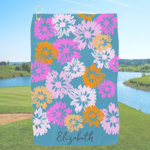 Serviette De Golf Cadeau Floral Moderne Pour Sa Dame Golfer Nom Pers