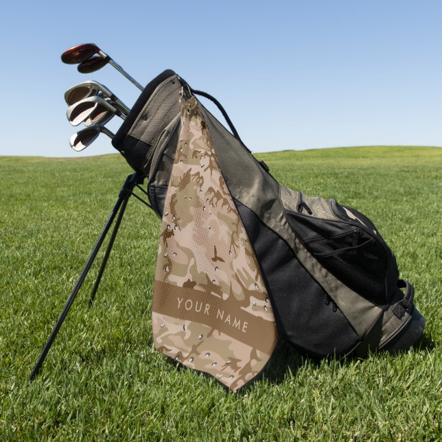Serviette De Golf Cailloux du Camouflage du désert, Votre nom, Perso (Vert)