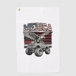 Serviette De Golf Camion Monstre Aigle Américain Vintage Patriotique