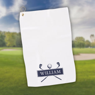 Serviette De Golf Cannes de golf personnalisées nom bleu marine et b
