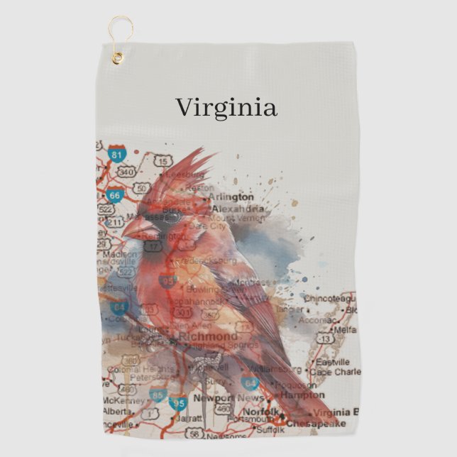 Serviette De Golf Cardinal sur Virginia Road Map (Devant)