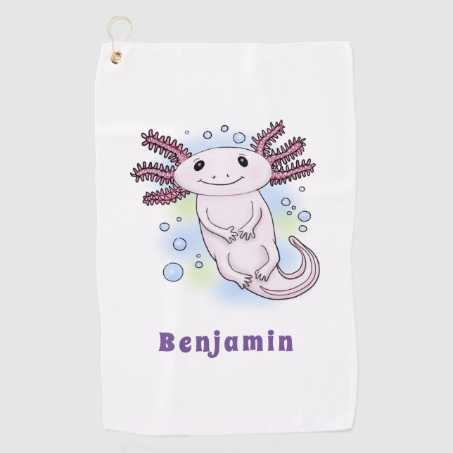Serviette De Golf Caricature axolotl rose adorable (Devant)