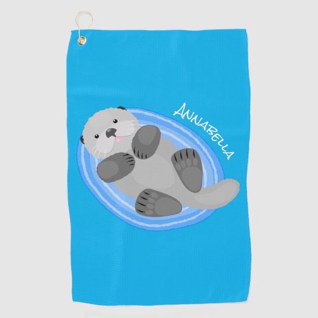 Serviette De Golf Caricature bleu loutre de mer joyeux (Devant)
