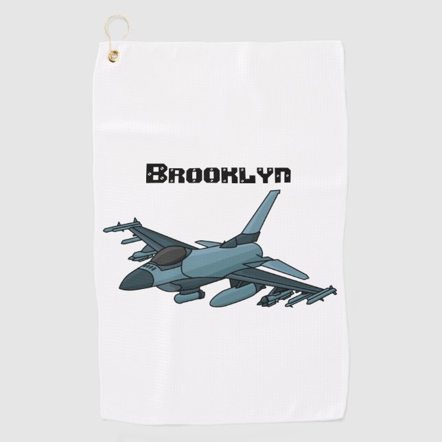 Serviette De Golf Caricature d'avion de chasse militaire (Devant)