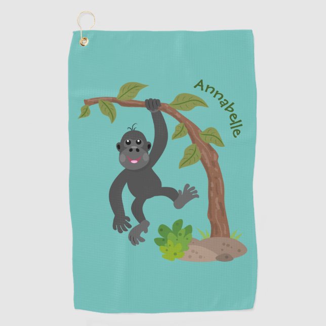 Serviette De Golf Caricature de bébé gorille joyeux (Devant)