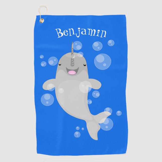 Serviette De Golf Caricature de bulles de narval joyeux (Devant)