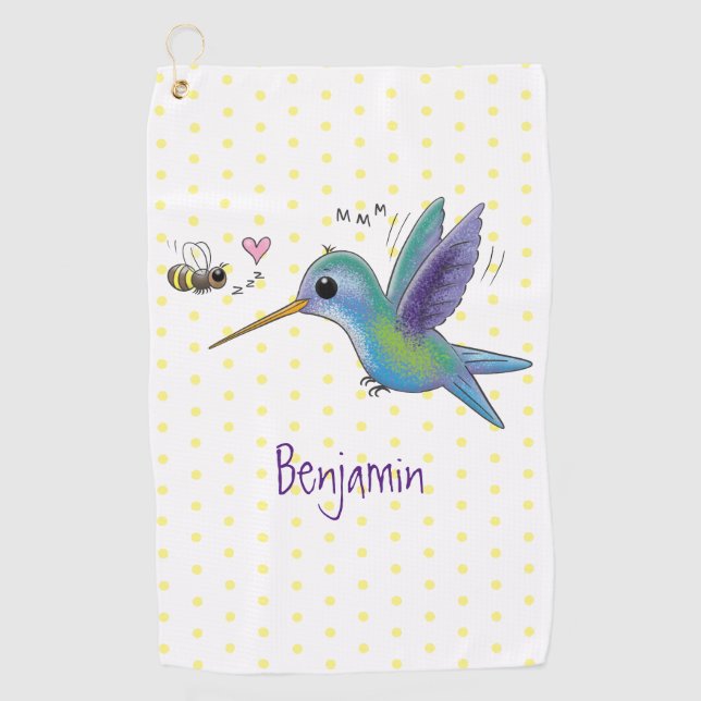 Serviette De Golf Caricature de colibri d'abeille mignonne (Devant)
