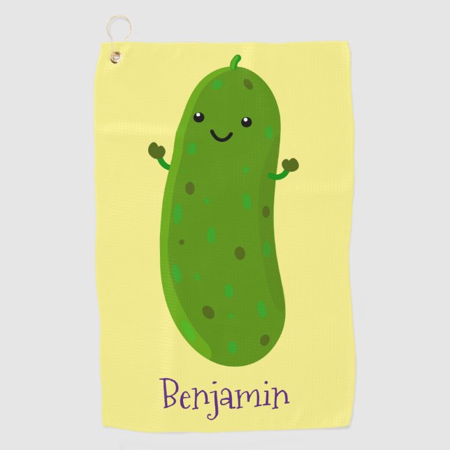 Serviette De Golf Caricature de cornichon joyeux (Devant)