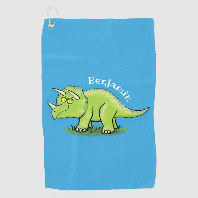 Serviette De Golf Caricature de dinosaure de triceratops vert mignon (Devant)