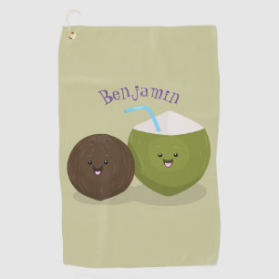 Serviette De Golf Caricature de noix de coco kawaii joyeux