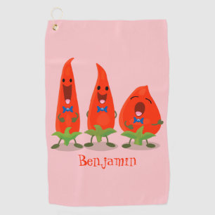 Serviette De Golf Caricature de piments chantants mignons