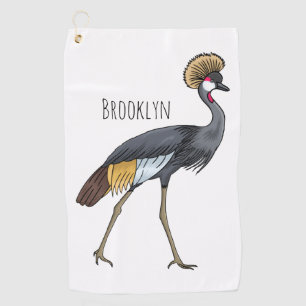 Serviette De Golf Caricature d'oiseau de grue couronné gris