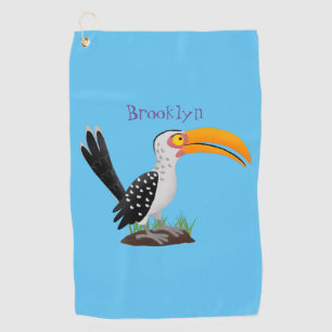 Serviette De Golf Caricature d'oiseau de safari de barbecue jaune am