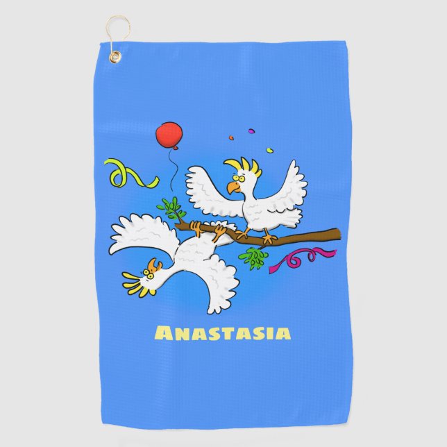 Serviette De Golf Caricature d'oiseaux de cockatoo amusante (Devant)