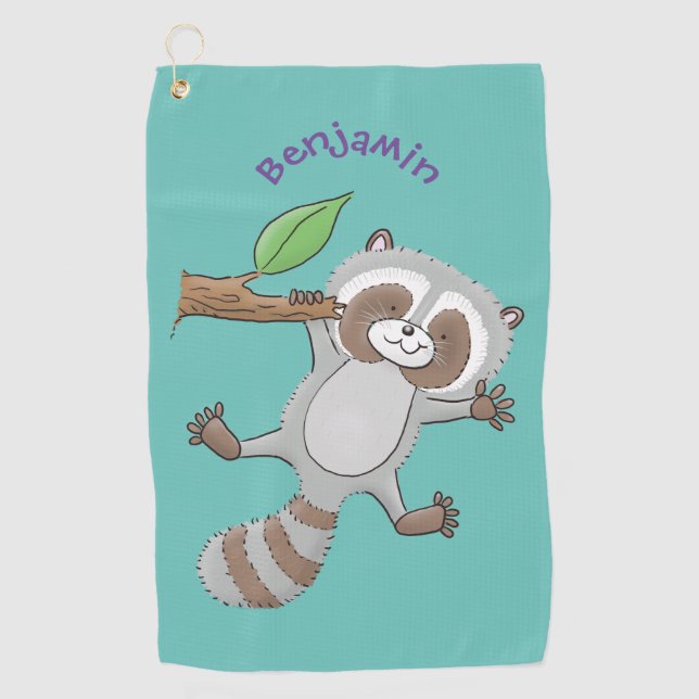 Serviette De Golf Caricature pour bébé au raton laveur joyeux (Devant)