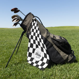 Serviette De Golf Carrés à damier noir et blanc rétro Monogramme