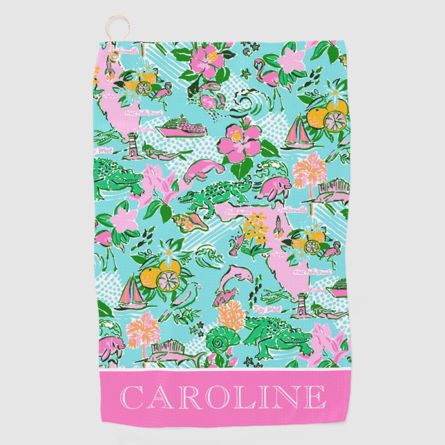 Serviette De Golf Carte Floride Preppy Palm Beach Motif Imprimer (Devant)