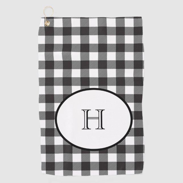 Serviette De Golf Carte monographique personnalisée en noir et blanc (Devant)