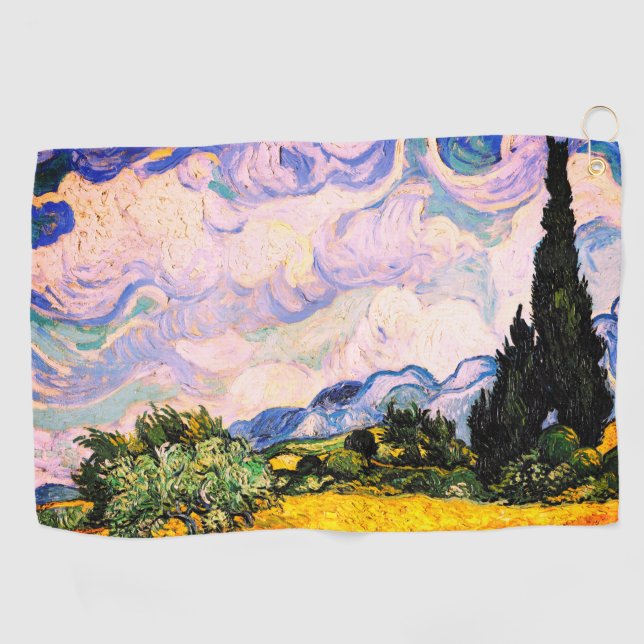 Serviette De Golf Champ de blé Vincent Van Gogh avec Cyprès (Horizontal)
