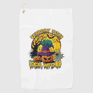 Serviette De Golf Chapeau de sorcière de chat Halloween Soutenir les