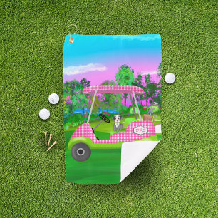 Serviette De Golf Chariot de golf avec un schnauzer mignon et initia