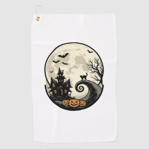 Serviette De Golf Chat de Halloween Vintage Maison Hantée Lune Vecte