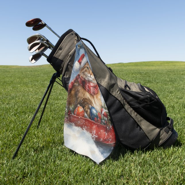 Serviette De Golf Chat de Maine Coon en sledge Laisser neiger Noël (Vert)
