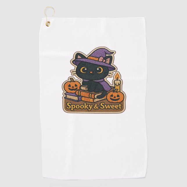 Serviette De Golf Chat d'Halloween avec Livres Magiques - Em Éffraya (Devant)