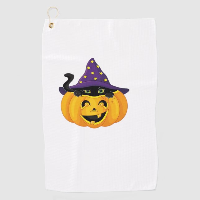 Serviette De Golf Chat d'Halloween en Citrouille - Baguette de chato (Devant)