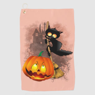 Serviette De Golf Chat effrayé par Citrouille Fun Halloween caractèr