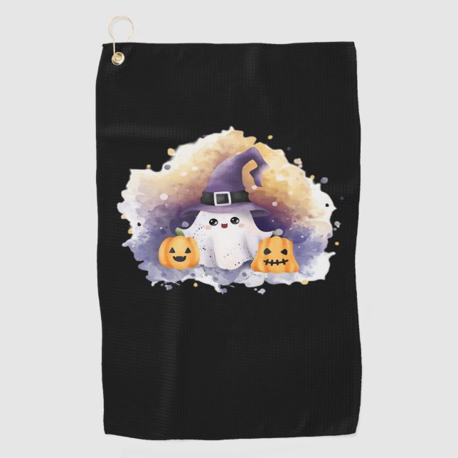 Serviette De Golf Chat Fantôme mignon avec Citrouilles - Kawaii Hall (Devant)